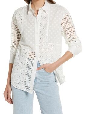 Rails White Eyelet Panel Button-Down Shirt